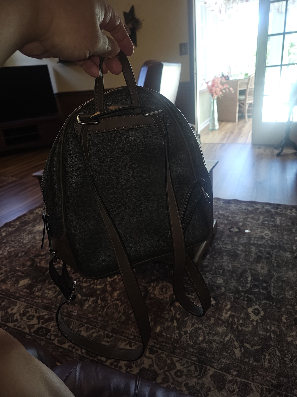 GUESS Brown/Tan Monogram Mini Backpack - Picture 3 of 8